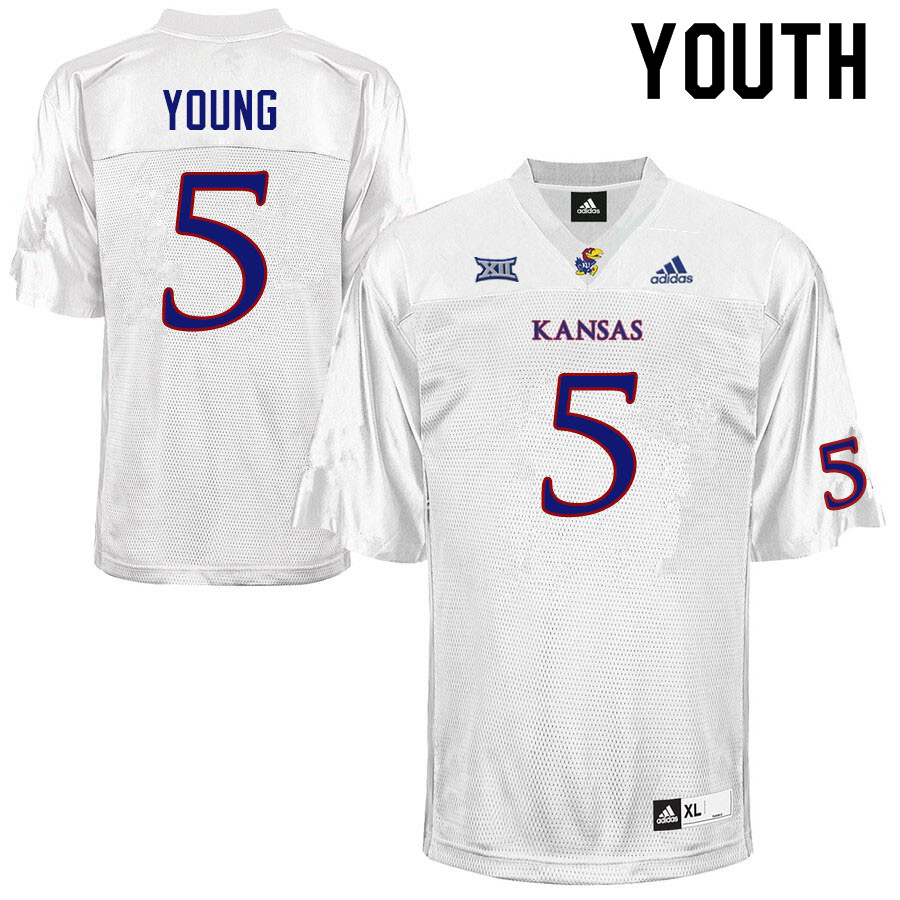 Youth #5 Christian Young Kansas Jayhawks College Football Jerseys Sale-White - Click Image to Close